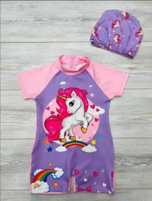IMG-20230430-WA0137 Maillot fille licorne violet et rose deux pièce – Image 1