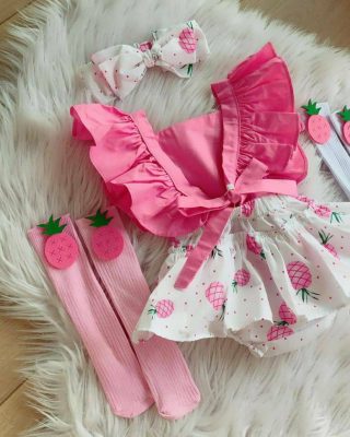 Robe bébé ananas rose 3 pièces – Image 2