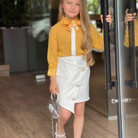 Enssemble jupe blanche et chemise orange 3 piéces