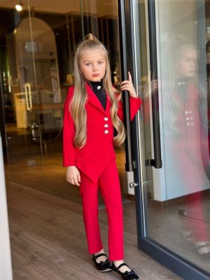 Enssemble fille classique rouge 4 piéces avec sac – Image 5