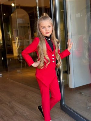 Enssemble fille classique rouge 4 piéces avec sac – Image 3