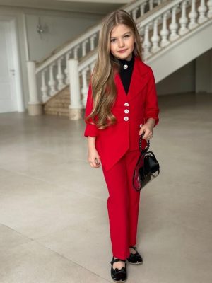 Enssemble fille classique rouge 4 piéces avec sac – Image 2