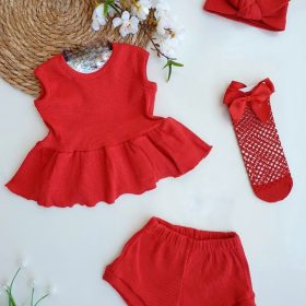 Enssemble bébé fille rouge 4pièces