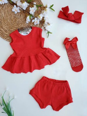 Enssemble bébé fille rouge 4pièces