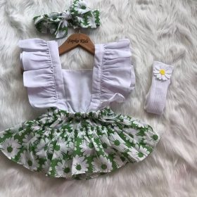 Robe bébé fleurs vert 3 piéces