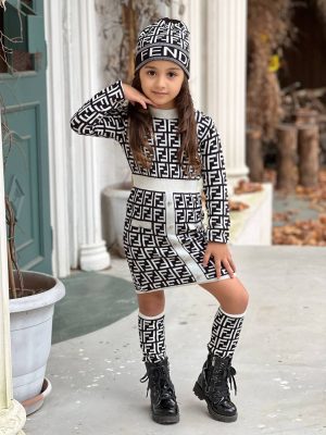 Robe fille 3 pièces noir et blanc