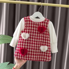 Robe careaux rouge et pull blanc haute qualité – Image 3