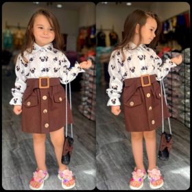 Enssemble fille jupe marron chemise mini mousse