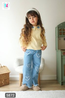 Enssemble fille pantalon jean coeur