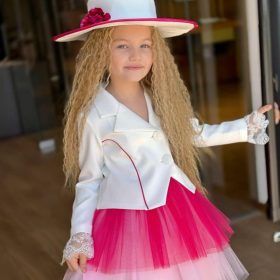 Enssemble fille rose et blanc 3piéces avec chapeau