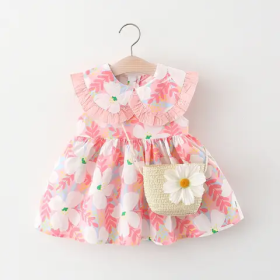 Robe Adorable pour Fille avec Sac à Fleur