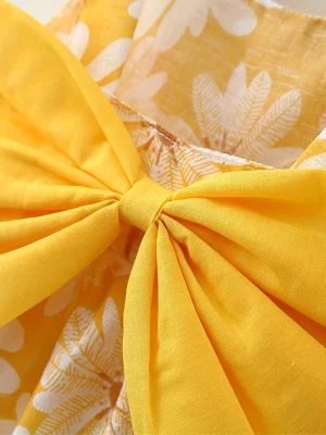 Robe jaune 2 pièce avec nœud mignon – Image 2