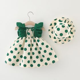 Robe fille évasée à poins vert