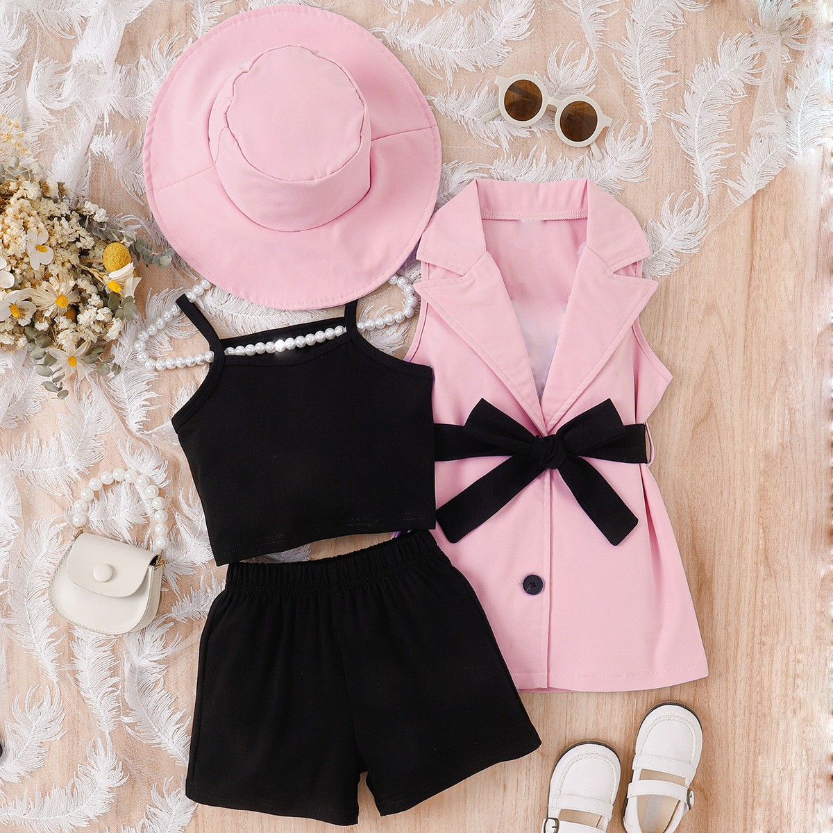 O1CN01G12XcQ1v465Q4U24O_!!2209644226118-0-cib Ensemble Fille 4 pièces rose et noir – Image 1