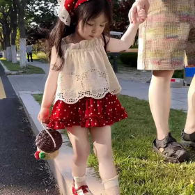 Enssemble 3 piéces bordeau à points blanc