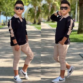 Enssemble arrieur beige t-shirt noir – Image 3