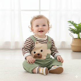 Salopette 2 piéces Mixte Ourson Doux verte