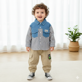 Ensemble garçon beige et bleu 💙