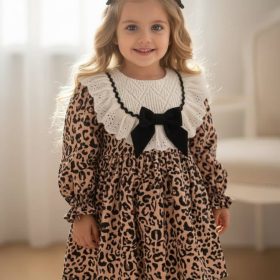 Robe léopard velour avec accessoire cheveux noir