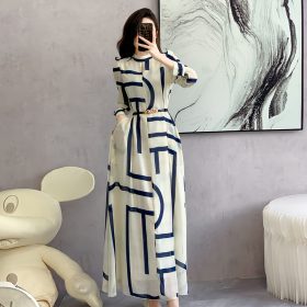 Robe Longue Femme Blanc Cassé et Bleu