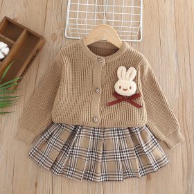 Ensemble Cardigan Lapin et Jupe à Carreaux - Beige