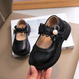 Chaussure Noir pour fille avec collerette en dentelle