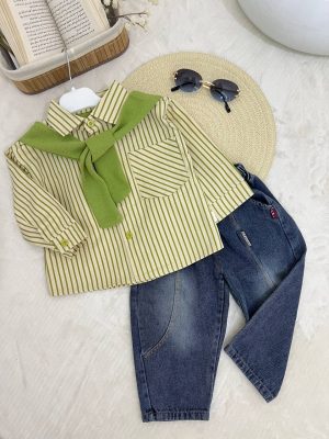 Enssemble Rayures vert et Jean