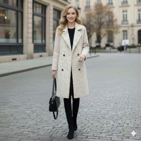 Veste Chic en Maille Texturée Beige avec Col à Revers
