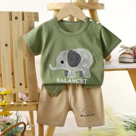 Pyjama coton vert et marron Éléphant wid (balancet)