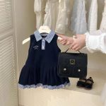 Robe Bleu Nuit  Col à Carreaux
