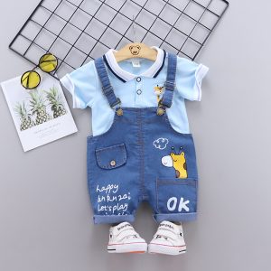 Salopette 2 Pièces Girafe Pull Bleu
