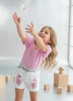 Enssemble fille rose short blanc à fleurs – Image 2