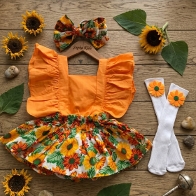 Robe bébé à fleurs orange 3 pièces