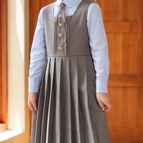 Robe Plissée Style Collège grise (Chemise longue +Nœud Papillon inclus)