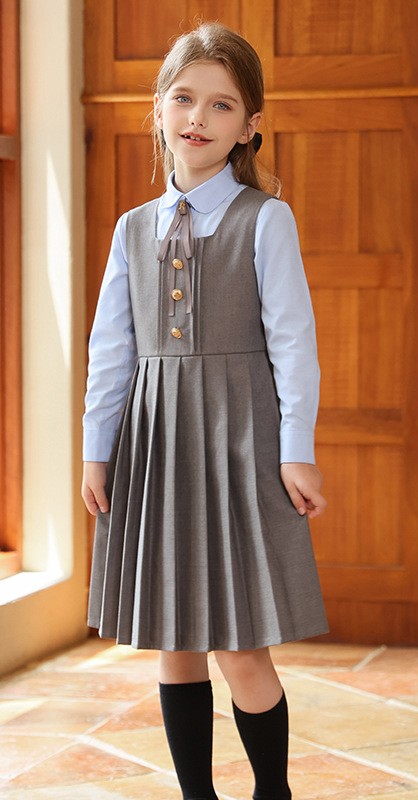 O1CN01iNRqEg2M5vQIMvWTt_!!2219756929777-0-cib Robe Plissée Style Collège grise (Chemise longue +Nœud Papillon inclus) – Image 1