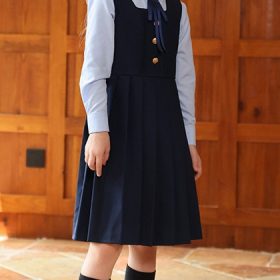 Robe Plissée Style Collège Bleu (Chemise longue +Nœud Papillon inclus)