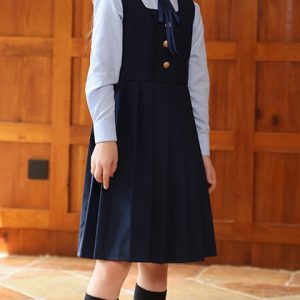 Robe Plissée Style Collège Bleu (Chemise longue +Nœud Papillon inclus)