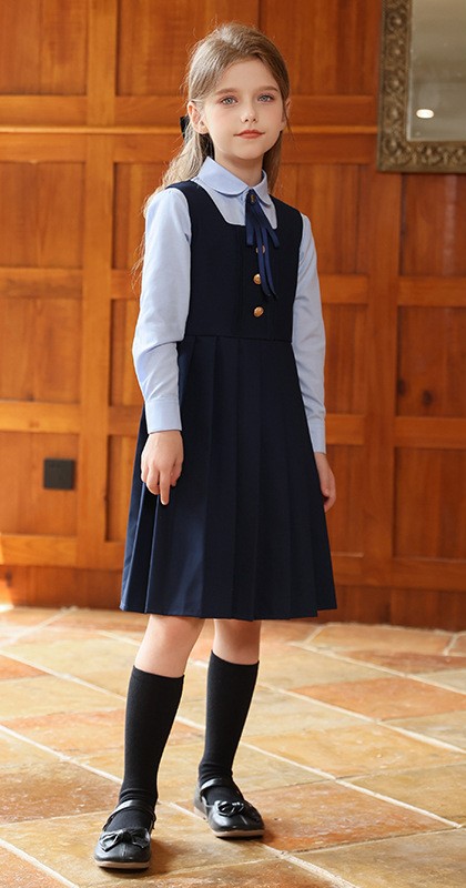 O1CN01mVJVGi2M5vQIIAHCV_!!2219756929777-0-cib Robe Plissée Style Collège Bleu (Chemise longue +Nœud Papillon inclus) – Image 1