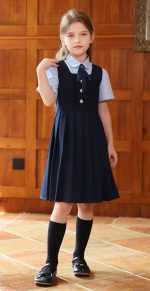 Robe Pinafore Marine (Chemise demi manche +Nœud Papillon inclus)