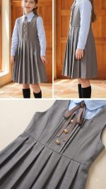 Robe Plissée Style Collège grise (Chemise longue +Nœud Papillon inclus) – Image 4